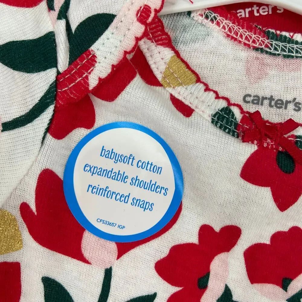 Carter's Bodysuits Long Sleeve Tops Set of 4 Snap Bottom Red Green Baby 3 Months